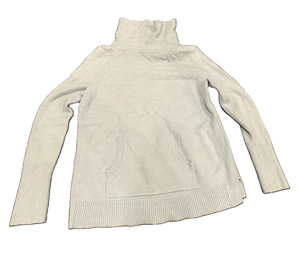 LOFT Womens Small Light Blue Turtleneck Sweater Kangaroo Pocket Pullover